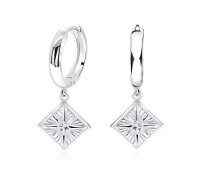 Chic Square Hang Shaped Silver Hoop Earring HO-2523